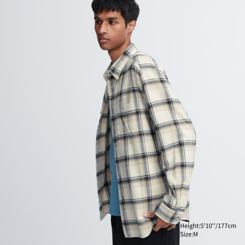 Uniqlo Flannel Checked Long-sleeve Skjorte Herre Beige | 6082488