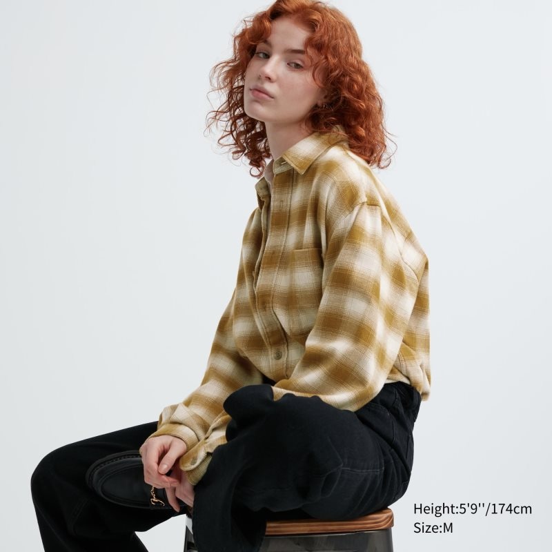Uniqlo Flannel Checked Long-sleeve Skjorte Herre Gul | 3521703