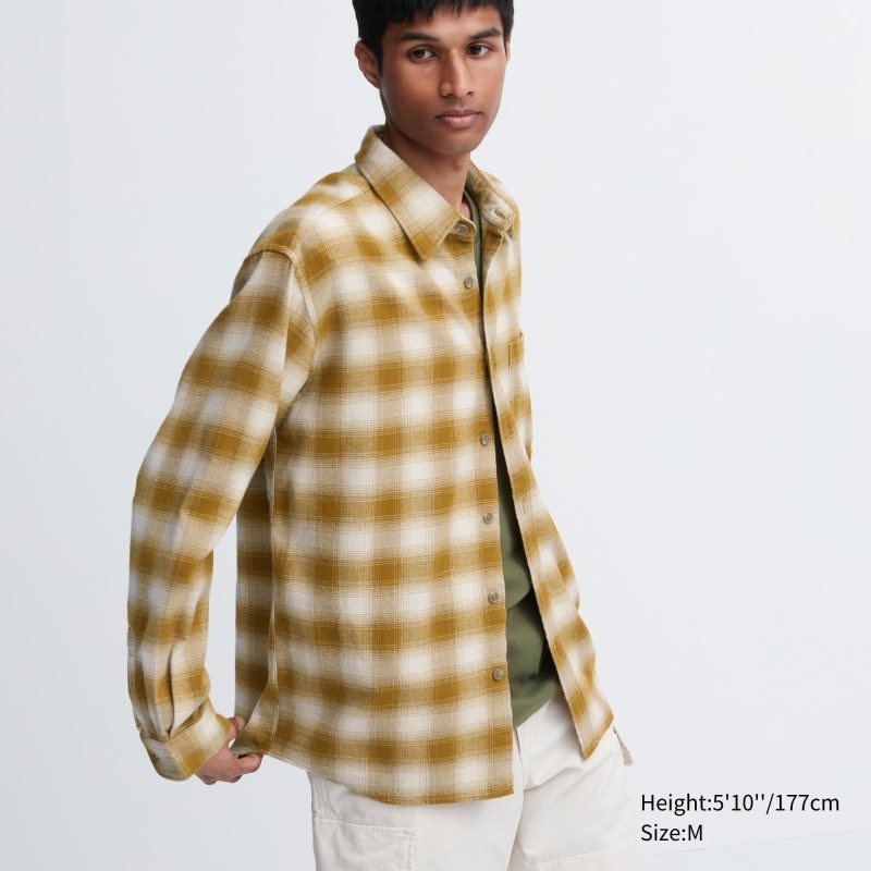 Uniqlo Flannel Checked Long-sleeve Skjorte Herre Gul | 3521703