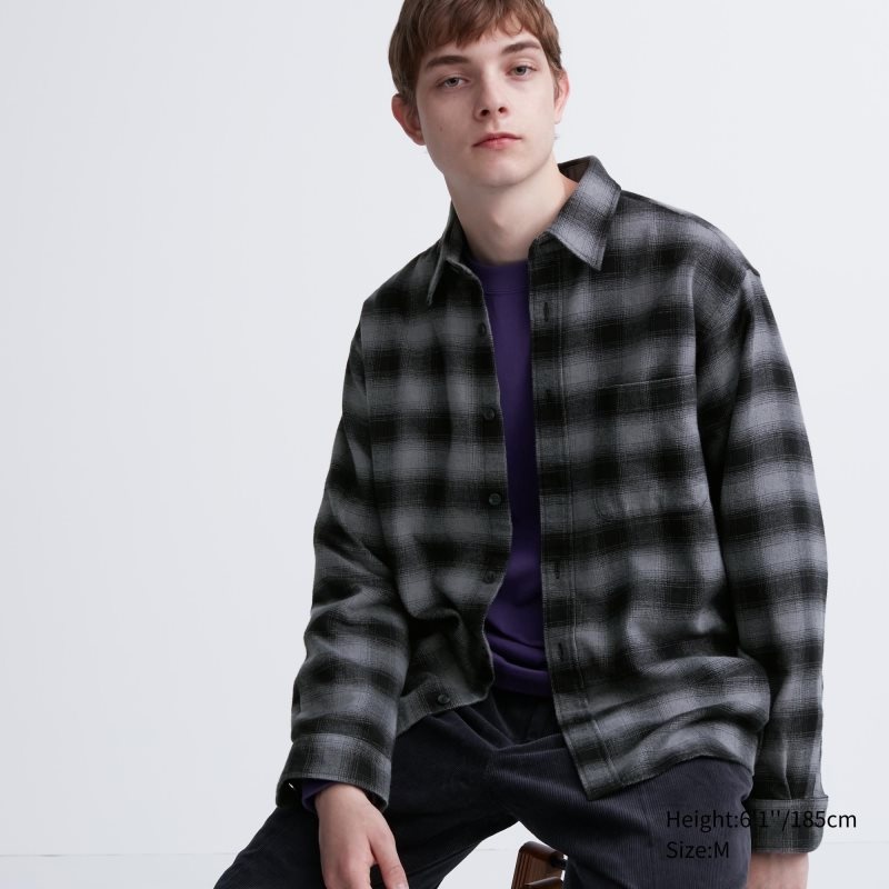Uniqlo Flannel Checked Long-sleeve Skjorte Herre Grå | 2901639