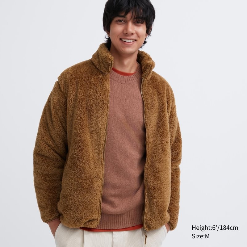 Uniqlo Fluffy Yarn Fleece Full-Zip Jakker Herre Brune | 6982578