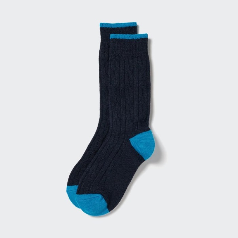 Uniqlo HEATTECH Cable Sokker Dame Mørkeblå | 1382704