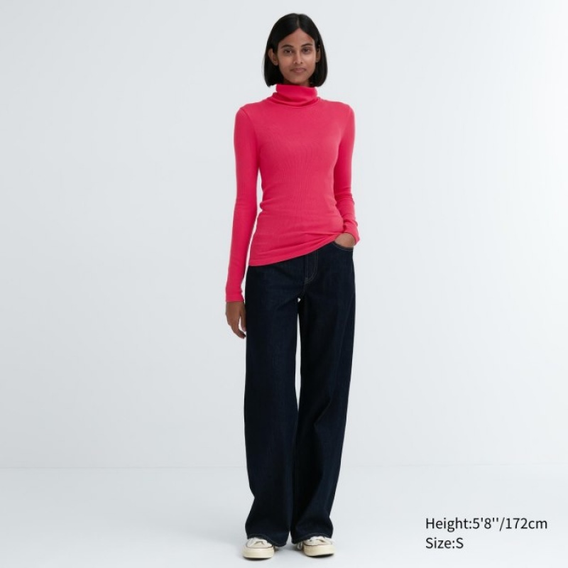 Uniqlo HEATTECH Extra Warm Seamless Ribbed Turtleneck Long-Sleeve T Shirts Dame Lyserød | 7562413