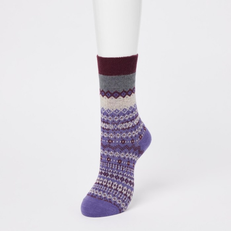 Uniqlo HEATTECH Fair Isle Sokker Dame Lilla | 1239563