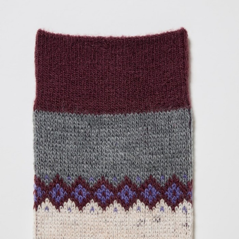 Uniqlo HEATTECH Fair Isle Sokker Dame Lilla | 1239563
