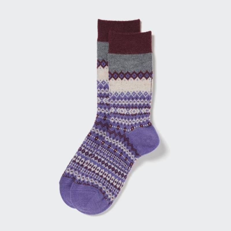 Uniqlo HEATTECH Fair Isle Sokker Dame Lilla | 1239563