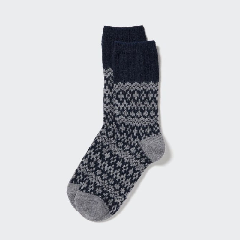 Uniqlo HEATTECH Fair Isle Sokker Dame Mørkeblå | 6324349
