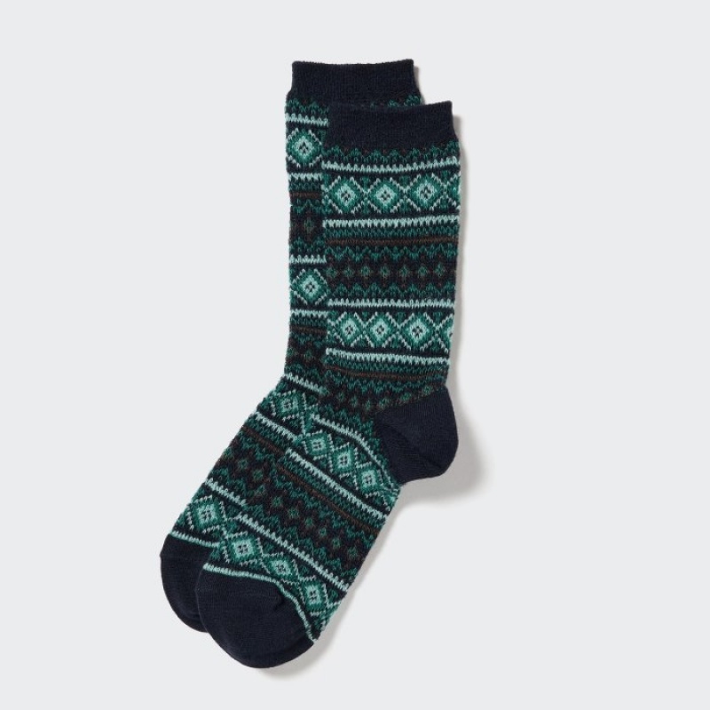 Uniqlo HEATTECH Fair Isle Sokker Dame Mørkeblå | 6587428