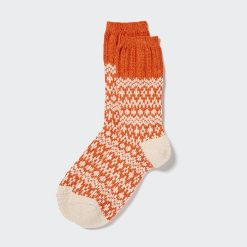 Uniqlo HEATTECH Fair Isle Sokker Dame Orange | 3255906