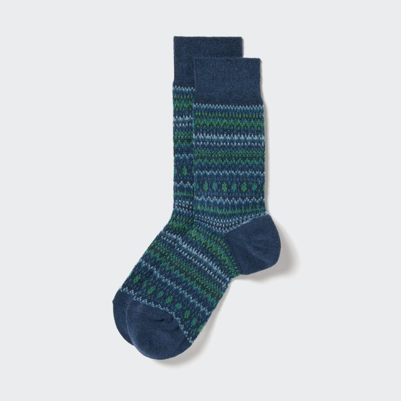 Uniqlo HEATTECH Fair Isle Sokker Herre Blå | 7433499