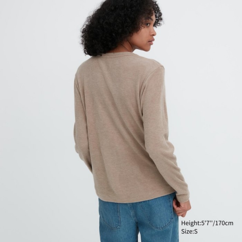 Uniqlo HEATTECH Fleece Crew Neck Long-Sleeve T Shirts Dame Lyserød | 7381280