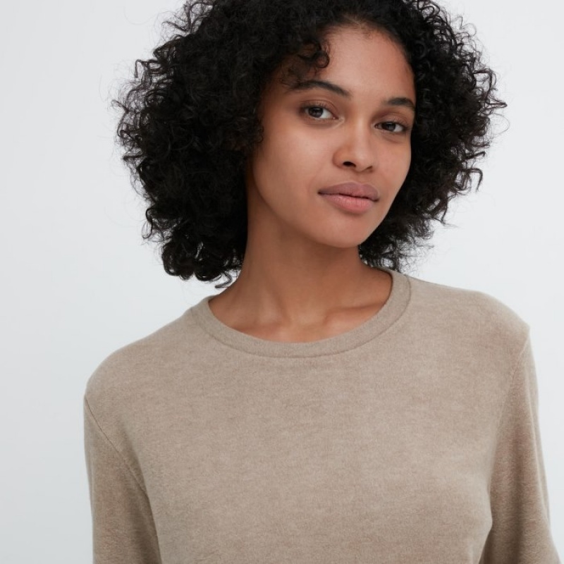 Uniqlo HEATTECH Fleece Crew Neck Long-Sleeve T Shirts Dame Lyserød | 7381280