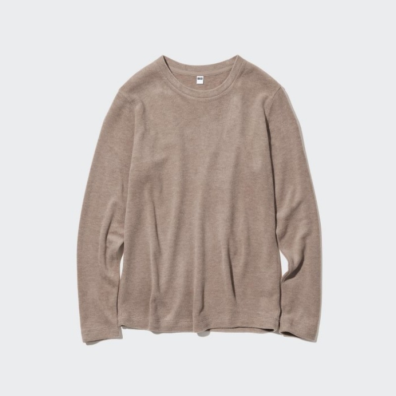 Uniqlo HEATTECH Fleece Crew Neck Long-Sleeve T Shirts Dame Lyserød | 6189671
