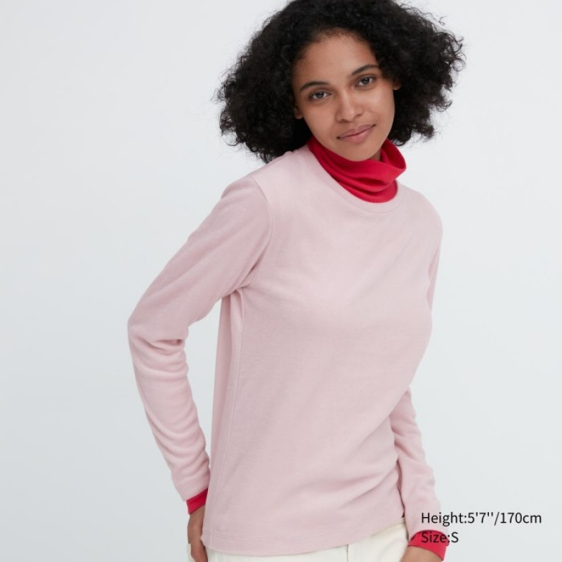 Uniqlo HEATTECH Fleece Crew Neck Long-Sleeve T Shirts Dame Lyserød | 6189671