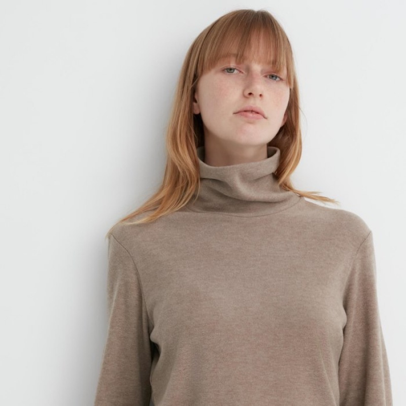 Uniqlo HEATTECH Fleece Turtleneck Long-Sleeve T Shirts Dame Rød | 2913256