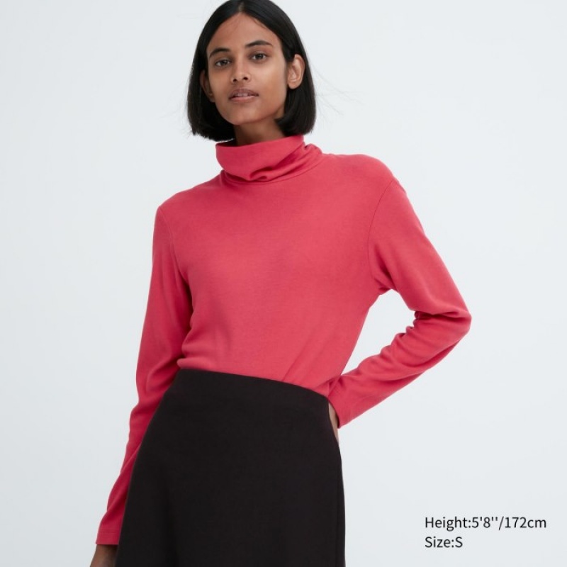 Uniqlo HEATTECH Fleece Turtleneck Long-Sleeve T Shirts Dame Rød | 2913256
