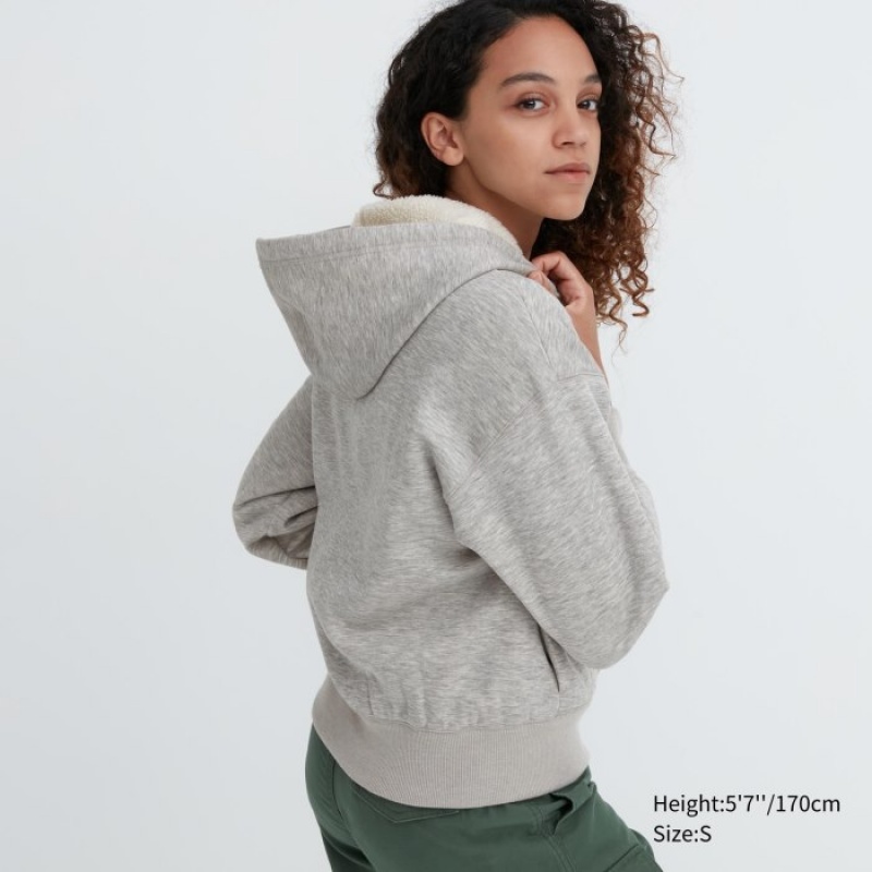 Uniqlo HEATTECH Pile-Lined Sweat Full-Zip Hættetrøje Dame Grå | 1223704