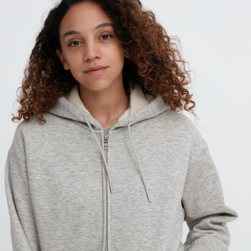 Uniqlo HEATTECH Pile-Lined Sweat Full-Zip Hættetrøje Dame Grå | 1223704