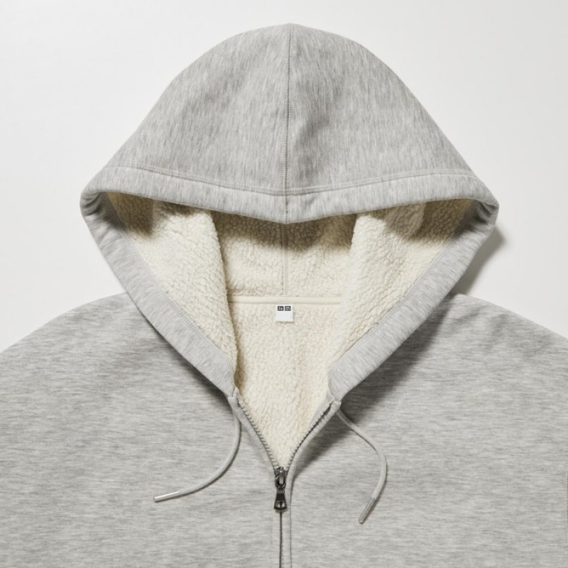 Uniqlo HEATTECH Pile-Lined Sweat Full-Zip Hættetrøje Dame Grå | 1223704