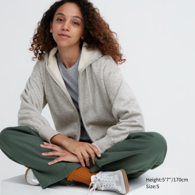 Uniqlo HEATTECH Pile-Lined Sweat Full-Zip Hættetrøje Dame Grå | 1223704