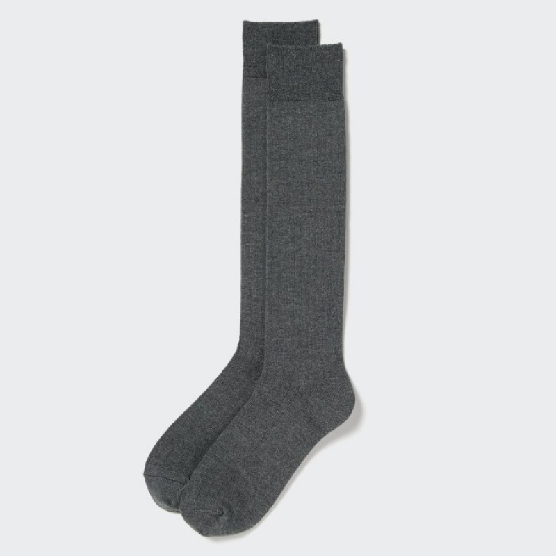 Uniqlo HEATTECH Ribbed Knee-High Sokker Dame Grå | 6159676