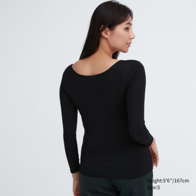 Uniqlo HEATTECH Scoop Neck Long-Sleeve T Shirts Dame Hvide | 302096