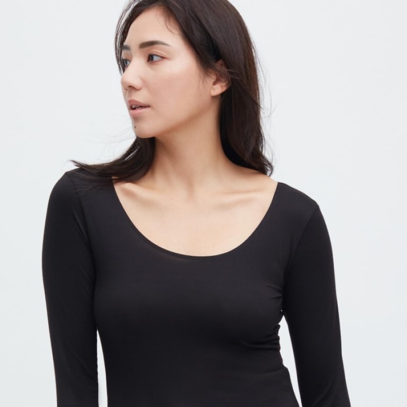 Uniqlo HEATTECH Scoop Neck Long-Sleeve T Shirts Dame Hvide | 302096