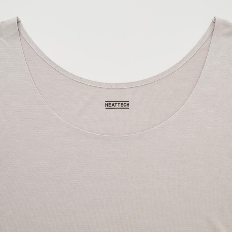 Uniqlo HEATTECH Scoop Neck Long-Sleeve T Shirts Dame Beige | 5201965