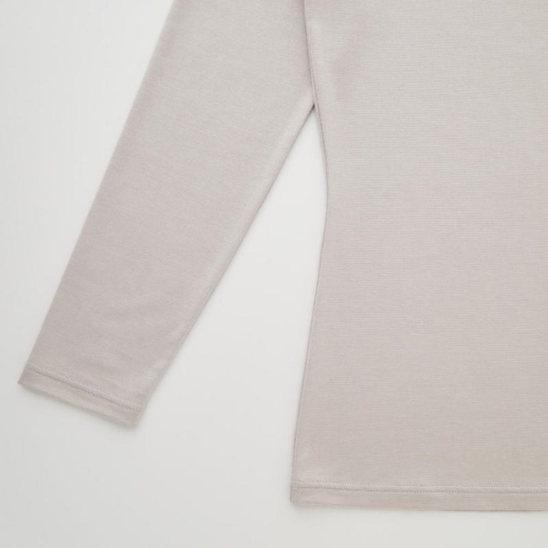 Uniqlo HEATTECH Scoop Neck Long-Sleeve T Shirts Dame Beige | 5201965