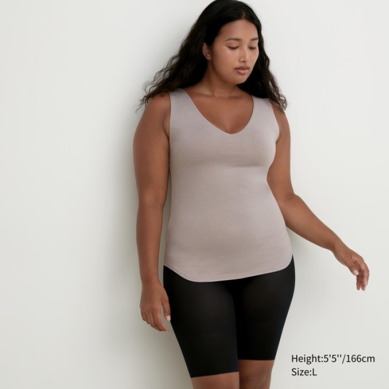 Uniqlo HEATTECH Sleeveless Silk Blend Tank Top Dame Grå | 2850141