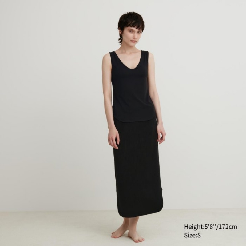 Uniqlo HEATTECH Sleeveless Silk Blend Tank Top Dame Sort | 8458977