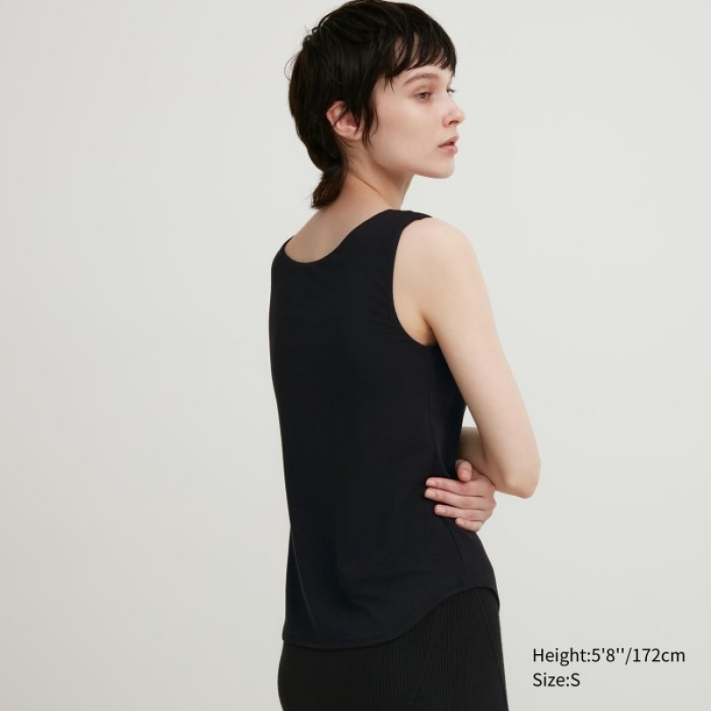 Uniqlo HEATTECH Sleeveless Silk Blend Tank Top Dame Sort | 8458977
