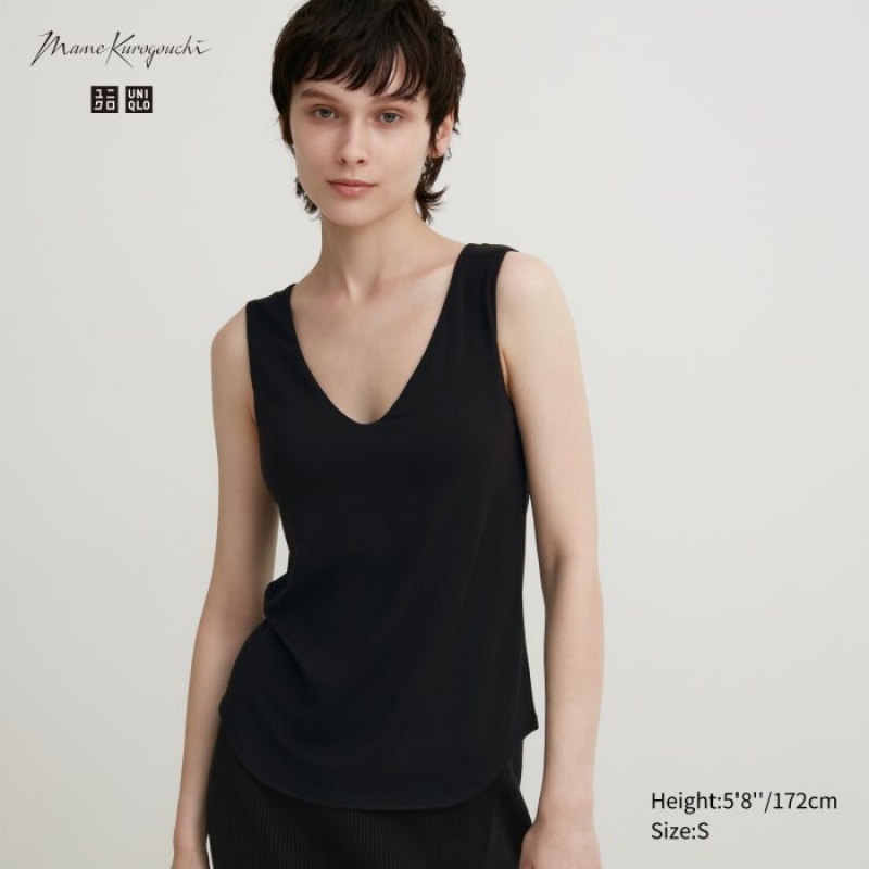 Uniqlo HEATTECH Sleeveless Silk Blend Tank Top Dame Sort | 8458977
