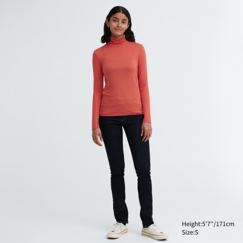 Uniqlo HEATTECH Ultra Light Turtleneck Long-Sleeve T Shirts Dame Orange | 885111