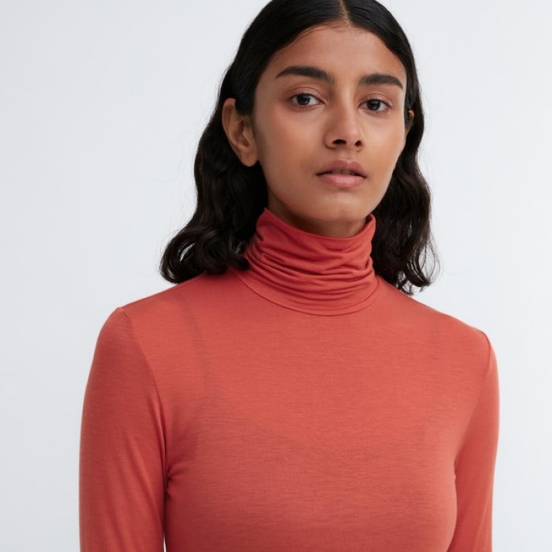 Uniqlo HEATTECH Ultra Light Turtleneck Long-Sleeve T Shirts Dame Orange | 885111