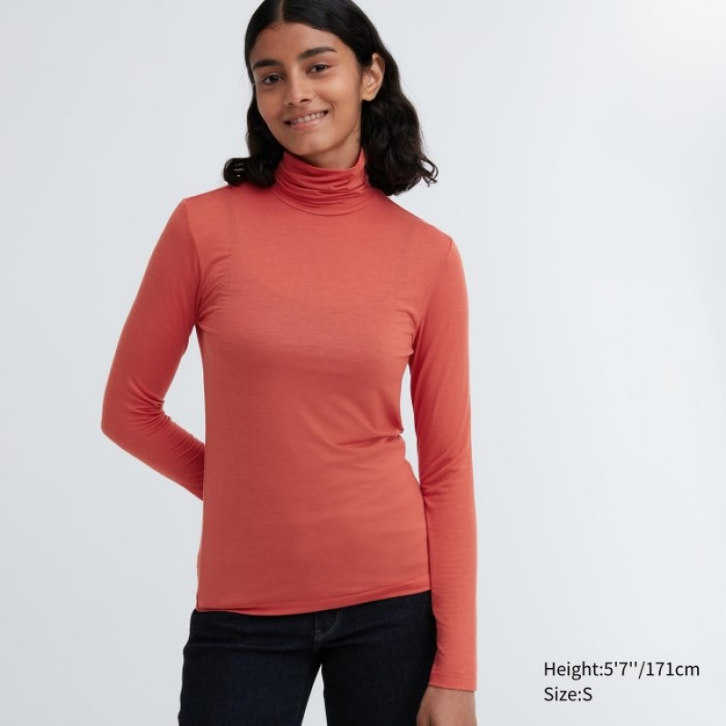 Uniqlo HEATTECH Ultra Light Turtleneck Long-Sleeve T Shirts Dame Orange | 885111