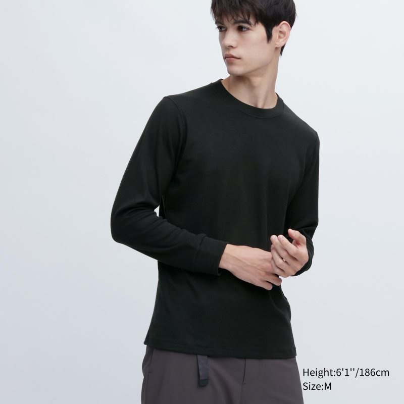 Uniqlo HEATTECH Ultra Warm Crew Neck Long-Sleeve T Shirts Herre Sort | 5883590