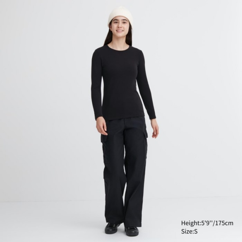 Uniqlo HEATTECH Ultra Warm Crew Neck Long-Sleeve T Shirts Dame Sort | 1014951
