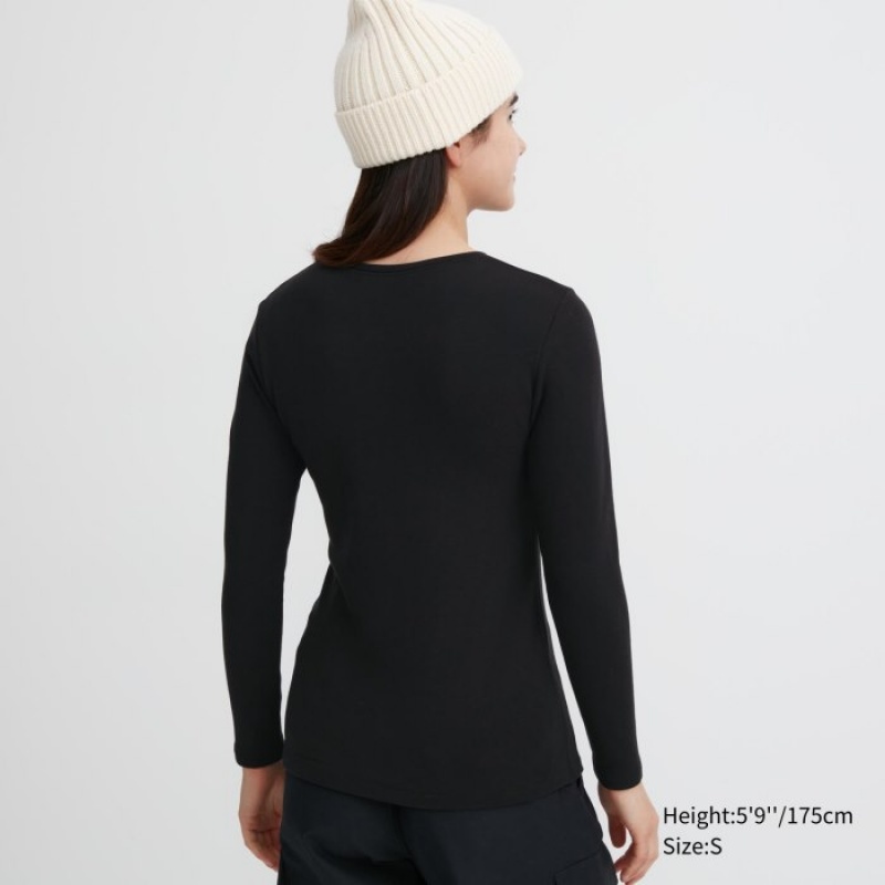 Uniqlo HEATTECH Ultra Warm Crew Neck Long-Sleeve T Shirts Dame Sort | 1014951