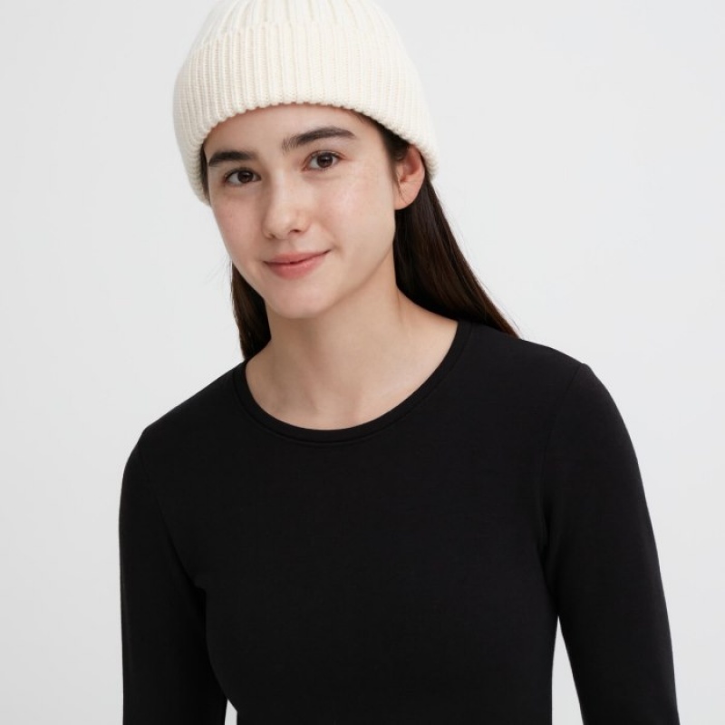 Uniqlo HEATTECH Ultra Warm Crew Neck Long-Sleeve T Shirts Dame Sort | 1014951