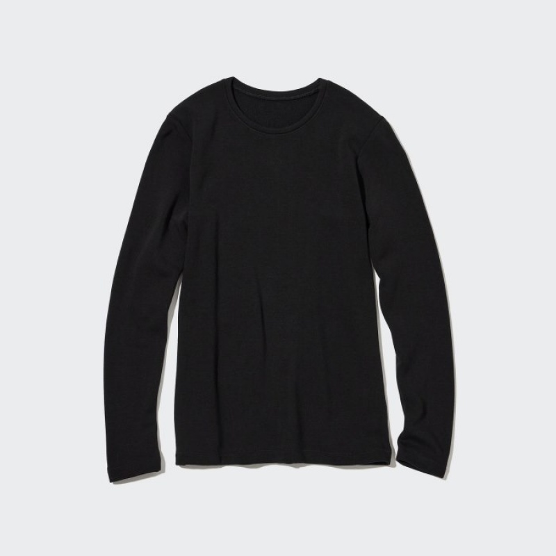 Uniqlo HEATTECH Ultra Warm Crew Neck Long-Sleeve T Shirts Dame Sort | 1584287