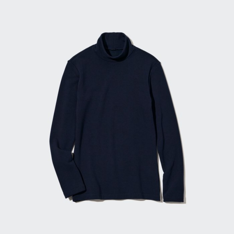 Uniqlo HEATTECH Ultra Warm High Neck T Shirts Dame Mørkeblå | 8322031