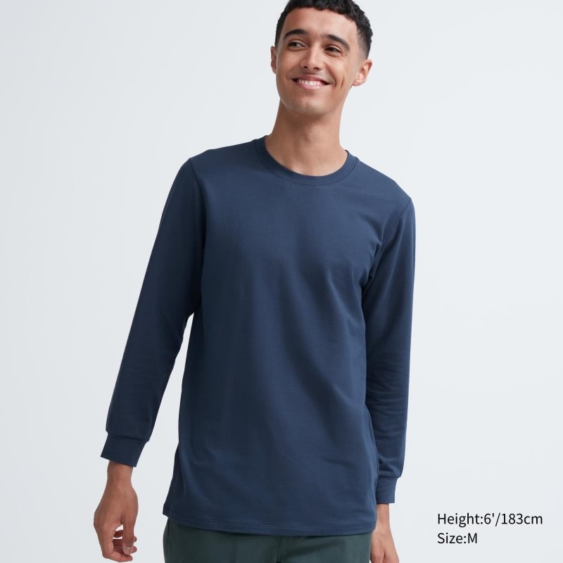 Uniqlo Heattech Cotton Crew Neck Extra Warm T Shirts Herre Blå | 8203197