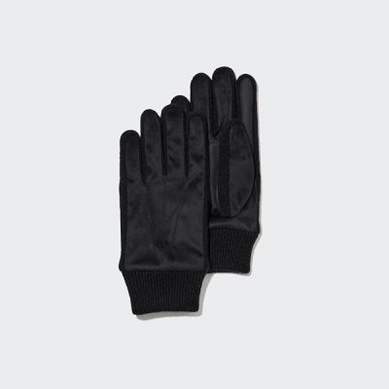 Uniqlo Heattech Lined Faux Suede Handsker Dame Sort | 6630916