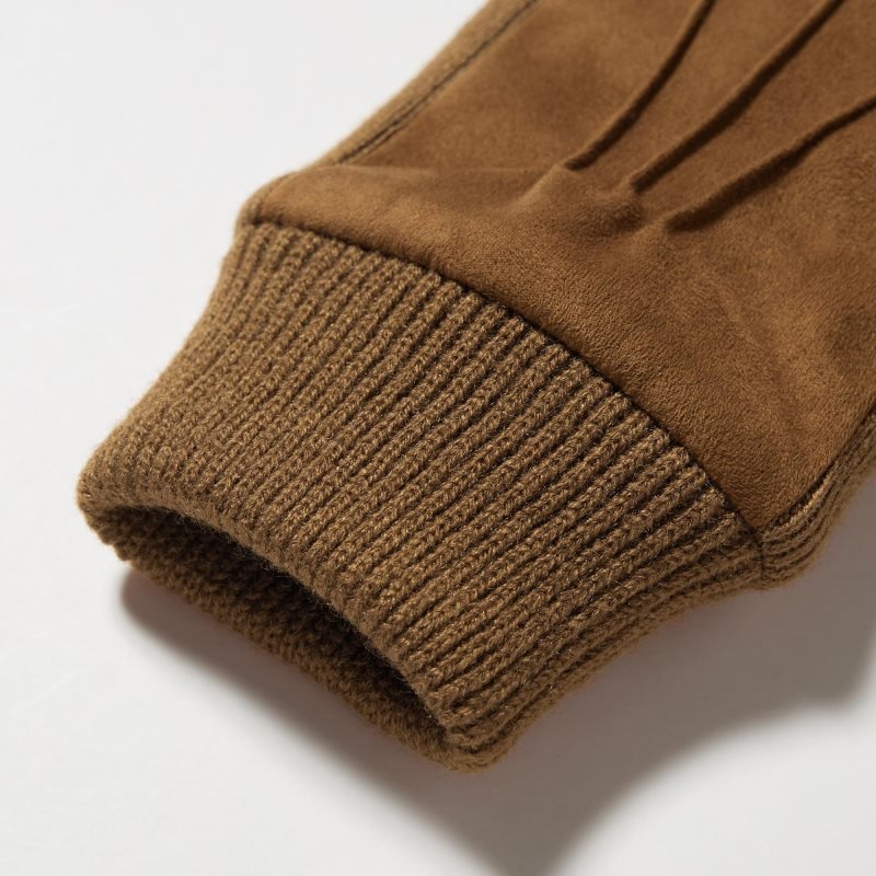 Uniqlo Heattech Lined Faux Suede Handsker Herre Brune | 3239380