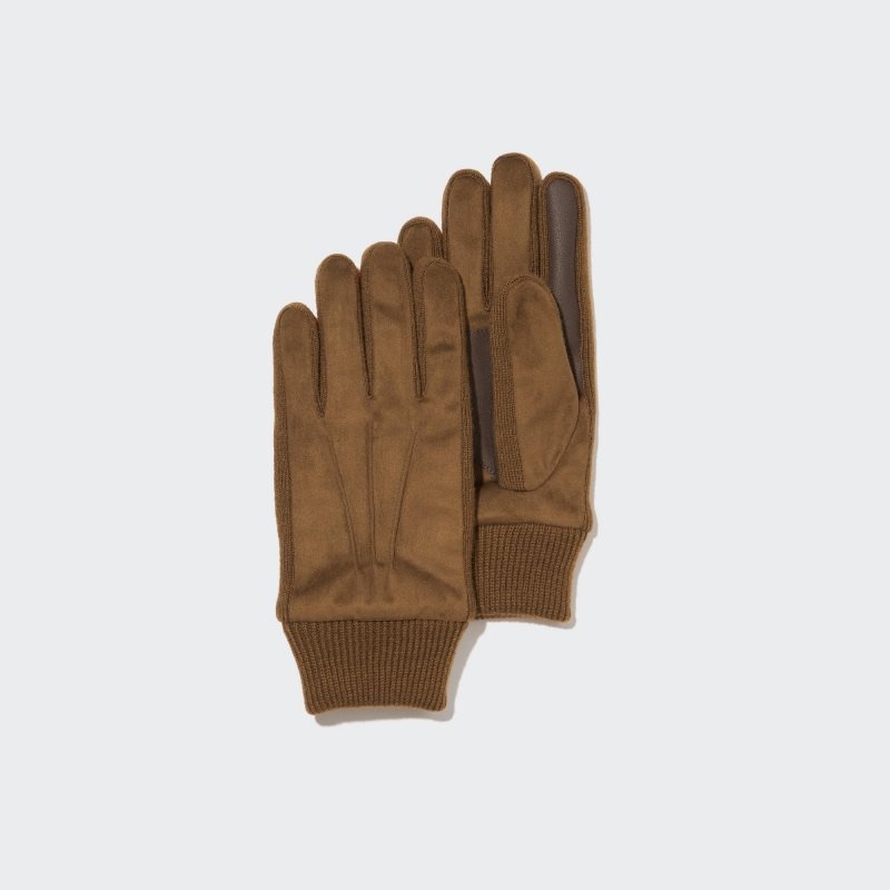 Uniqlo Heattech Lined Faux Suede Handsker Herre Brune | 3239380