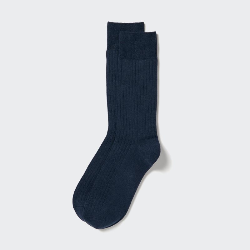 Uniqlo Heattech Wide Ribbed Sokker Herre Mørkeblå | 3287269