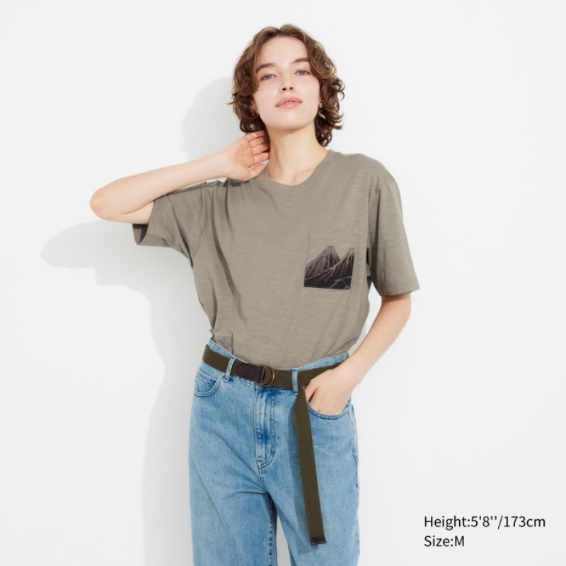 Uniqlo Hokusai UT Short Sleeve T Shirts Dame Beige | 4464343