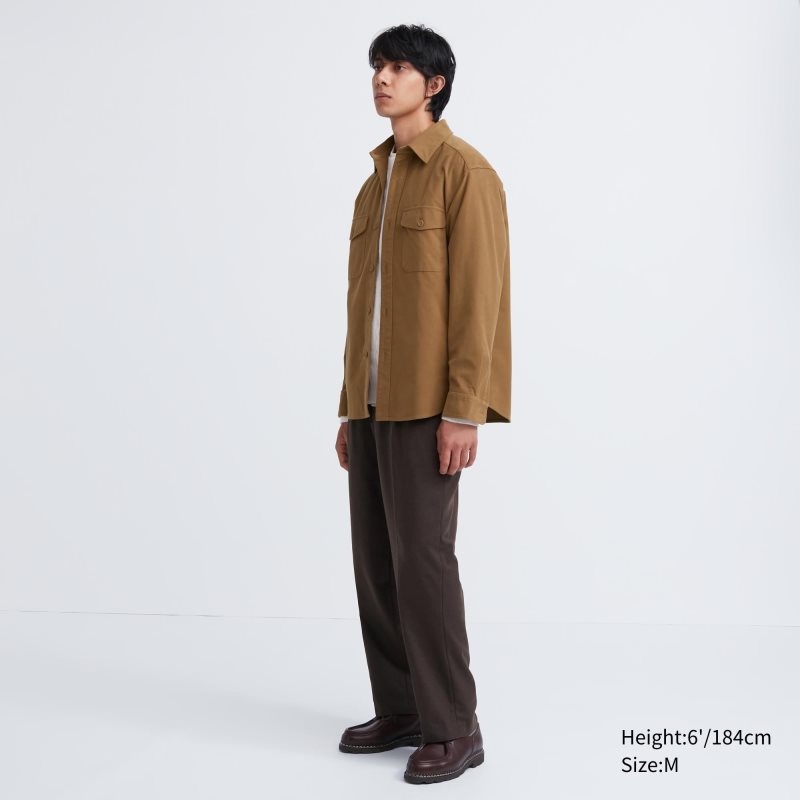 Uniqlo Jersey Utility Long-sleeve Overshirt Skjorte Herre Brune | 158235