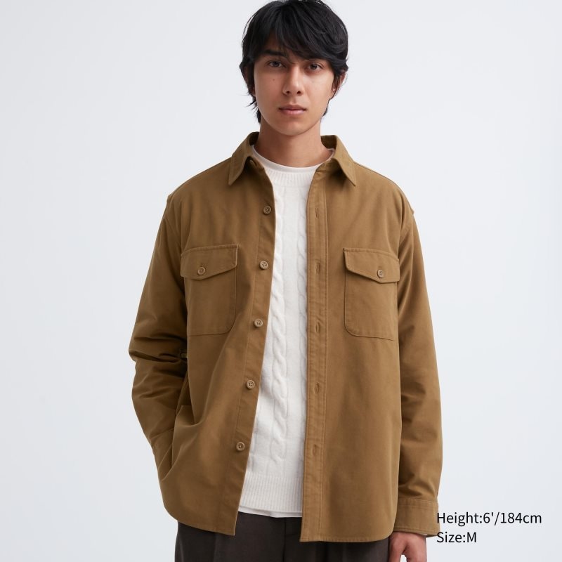 Uniqlo Jersey Utility Long-sleeve Overshirt Skjorte Herre Brune | 158235